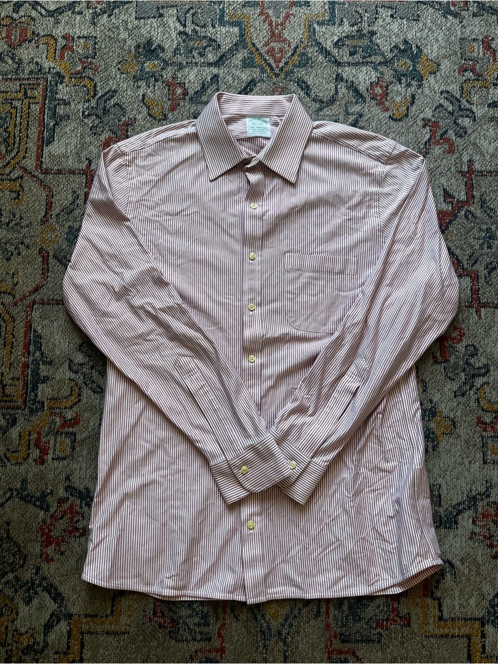 Brooks Brothers Red and White Thin-Striped Dress Shirt Size See Photos*
